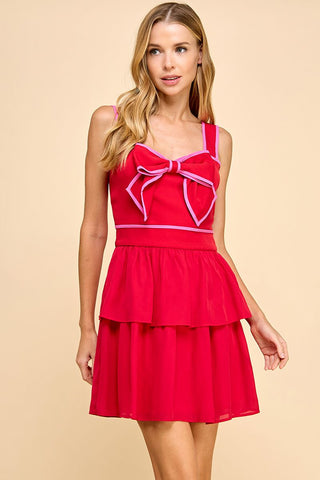 Tiered pink piping bow dress by TCEC