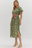 Olive floral midi rust trim by Entro