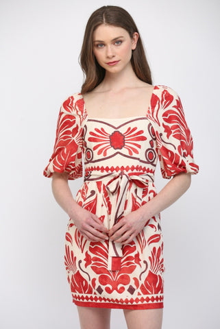 Geo and tropical print linen mini dress by Fate