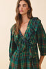 Green plaid ruffle v mini dress by TCEC