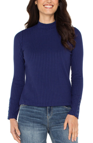 Long sleeve mock neck button detail maritime navy top by Liverpool