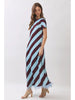 Blue and brown striped feather maxi dress by TCEC