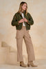 Corduroy trim olive jacket by Elan