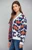 Navy orange animal print cardigan by Fate