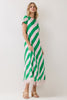 Pink and green striped feather maxi dress by TCEC