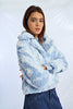 blue white faux fur jacket by Molly Bracken