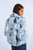 blue white faux fur jacket by Molly Bracken