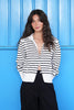 Black and white stripe knit jacket by Molly Bracken