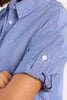 Blue and white striped button down dress