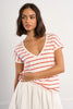 V Neck Tee Pink Red Stripe by Molly Bracken