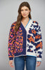Navy orange animal print cardigan by Fate