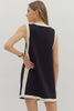 Black v neck dress cream trim by Entro