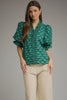 Olive and teal print balloon sleeve top by Entro