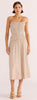 Artemis shirred midi dress tan stripe by Mink Pink