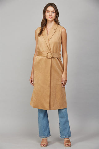 Faux Suede Long Vest Camel by Fate