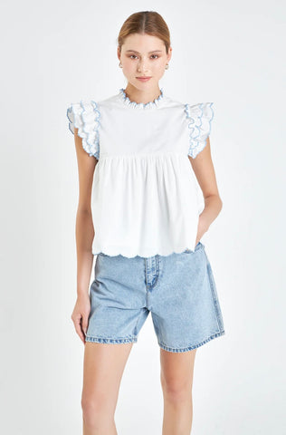 Embroidered scallop top by English Factory