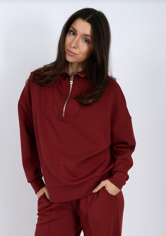 Seanni soft knit half zip pullover chili by RD Style