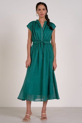 Short sleeve midi tie waist emerald  by Elan