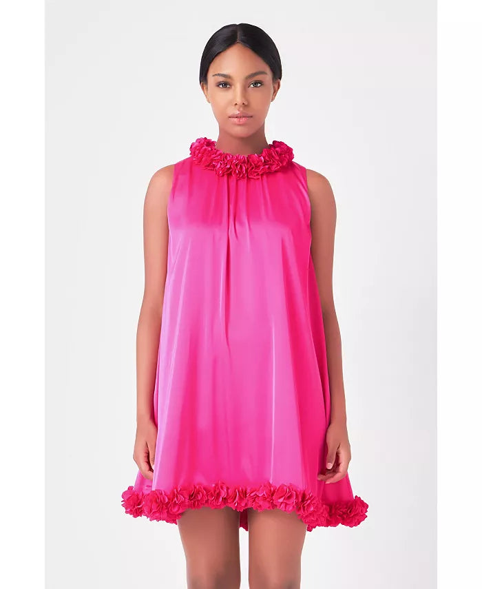 Rosette Mini Dress in Fuchsia by Endless Rose