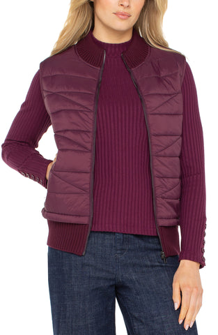 sleeveless quilted front full zip sweater vest wine berry by Liverpool