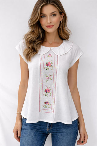 Embroidered Peter Pan Collar Top by Fate