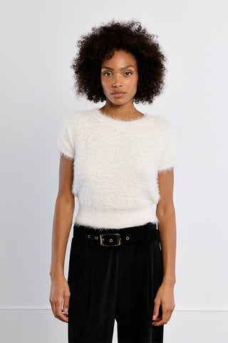 Fuzzy white sweater short sleeve  by Molly Bracken