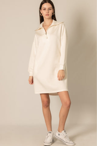 Modal quarter zip dress ivory by P. Cill