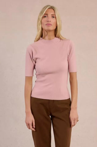 Short sleeve mock neck sweater pink by Molly Bracken