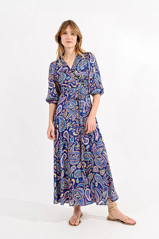 Navy paisley wrap maxi by Molly Bracken