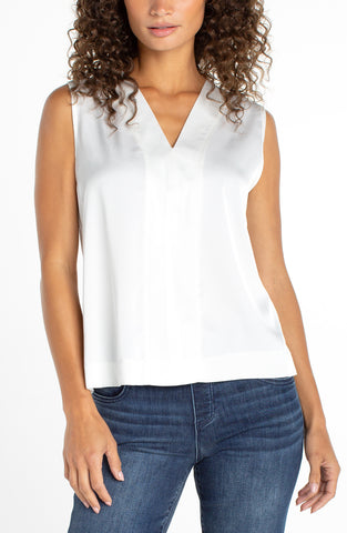 sleeveless v neck woven knit top whipped cream by Liverpool