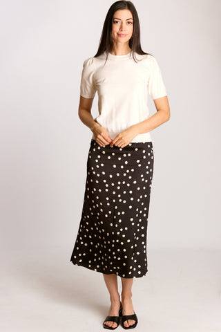 Polka dot print satin midi skirt by Before You