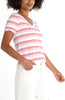 Short sleeve v neck knit tee white cherry rose stripe by Liverpool