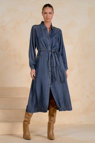 Long sleeve denim maxi dress by Elan