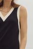 Black v neck dress cream trim by Entro