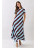 Blue and brown striped feather maxi dress by TCEC