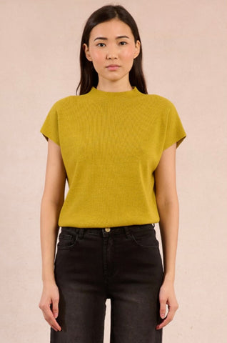 Mock neck short sleeve sweater lime green by Molly Bracken