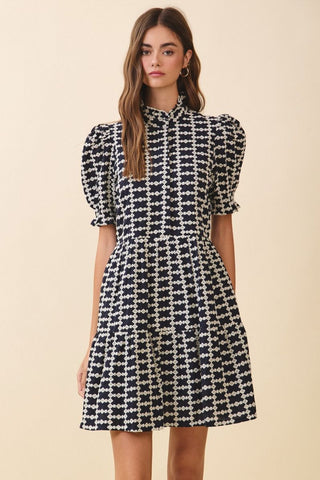 Navy eyelet mini dress by TCEC