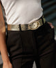 Metallic leather belt with sleek oval buckle by Amsterdam Heritage