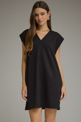 Cap sleeve v neck mini dress black by Entro