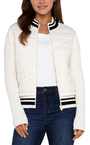 Porcelain Quilted Front Zip Sweater with Stripe by Liverpool