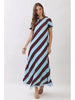 Blue and brown striped feather maxi dress by TCEC