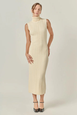 Cable knit mock neck midi dress by English Factory