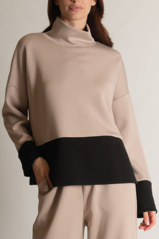 Butter modal color block mock neck top taupe by P. Cill