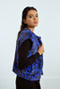 Royal blue animal print fur vest by Molly Bracken