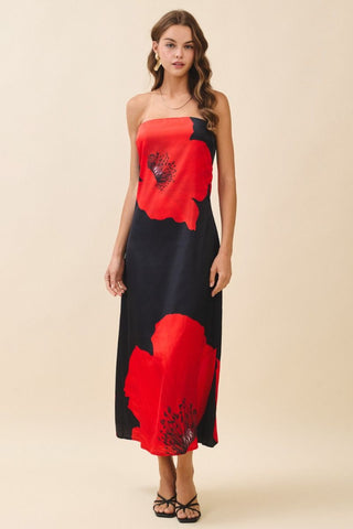 Black red flower maxi dress