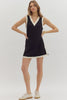 Black v neck dress cream trim by Entro