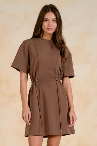 Cinch waist crewneck mini dress by Elan