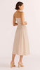 Artemis shirred midi dress tan stripe by Mink Pink