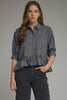 Navy tan check print top by Entro