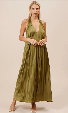 Blyth Pleated Dress in Olive by Lucy Paris